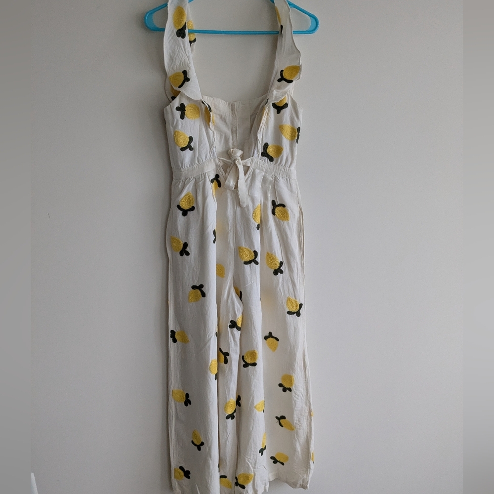 Anthropologie Red Carter Embroidered Lemon Ruffle Wide leg Flare Jumpsuit SMALL - Picture 6 of 15